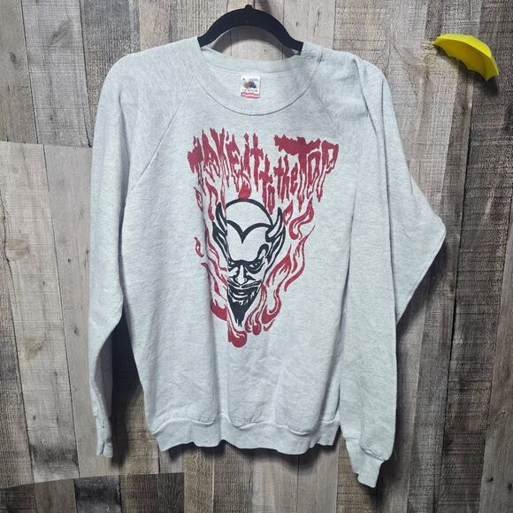 Fruit of the Loom Other - Vintage 90s ENS Take It To The Top Grey Graphic Devil Band Unisex Sweatshirt
